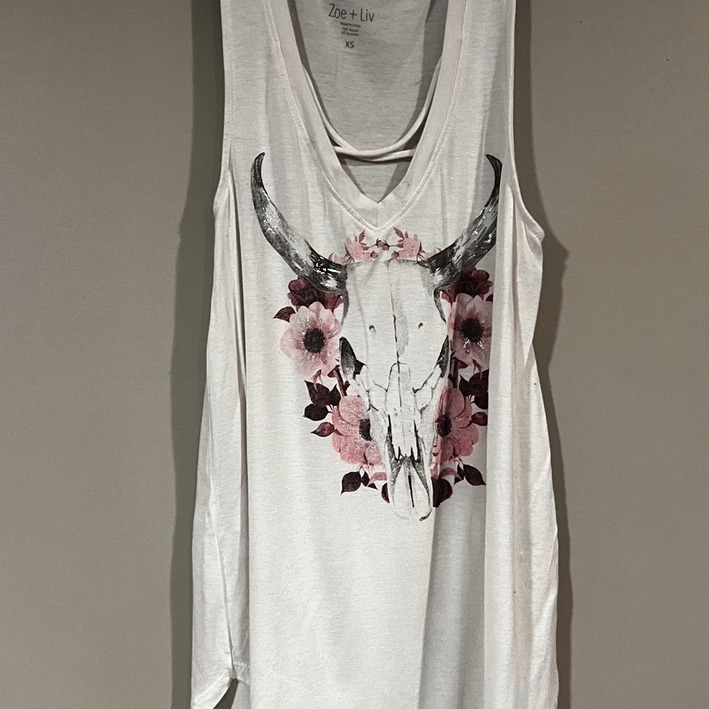 Zoe + Liv Cow Skull Graphic Tank Top